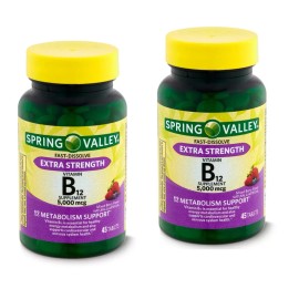 Spring Valley Extra Strength Vitamin B12 Berry, 5000 mcg, 45 Count (Pack of 2)