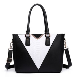 Miss Lulu Handbag, Women's Shoulder Bags, Women's Shopper Large Handbag, Briefcase, Handbag, Work Bag for Office, Work, V-shaped Design, Many Compartments, 1-Black