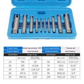 10 Pcs Tap Extractor Set, High Speed Steel Broken Head Screw Remover Tool, 3 Types Multisize Screw Remover with Organized Case for Industrial Automotive Repair
