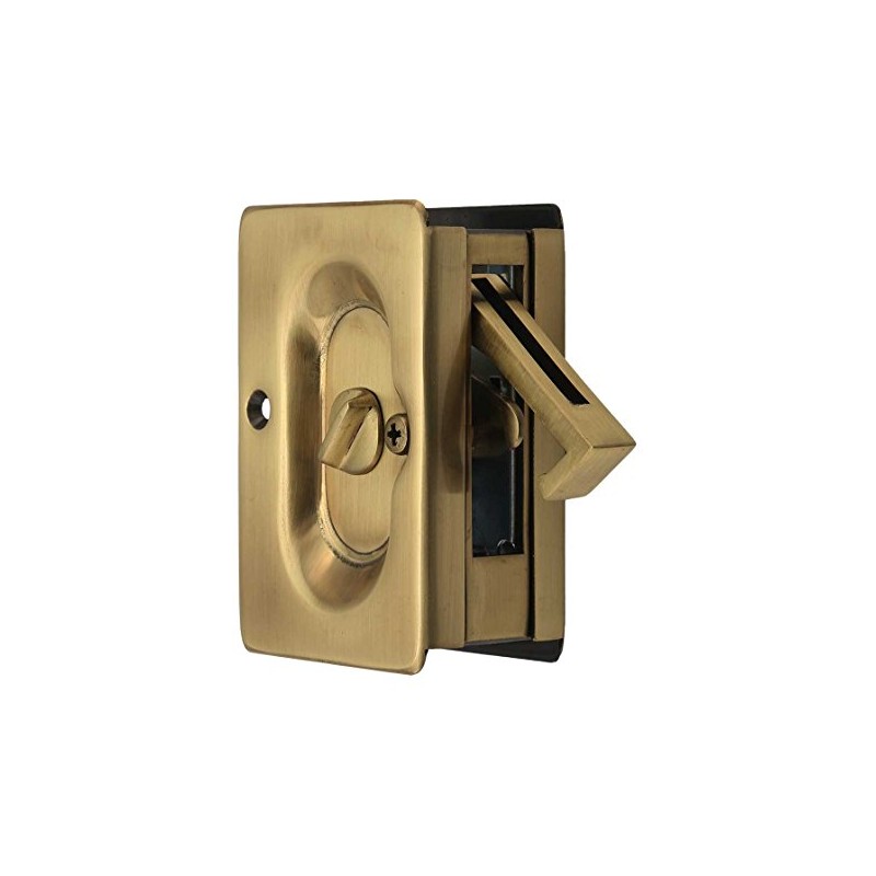 Emtek Pocket Door Privacy Lock Set, Antique Brass