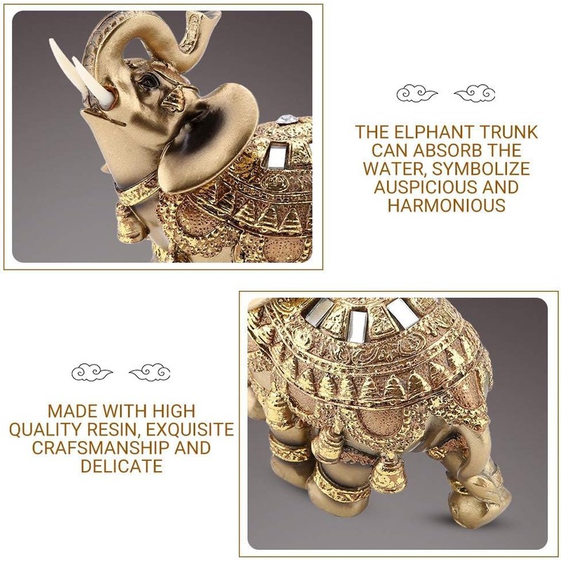 Moncer Elephant Statue, Feng Shui Lucky Elephant Figurine, Golden Elegant