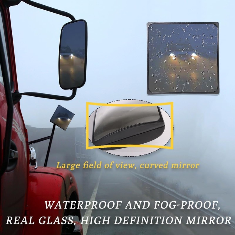 Black Square Convex Hood Mirror Head for 2008-2018 International Prostar