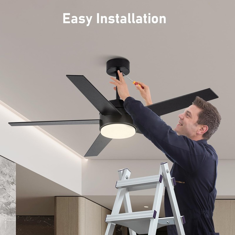 LOFIKEDI 52 Inch Modern Ceiling Fan with Light, 5 Blades,
