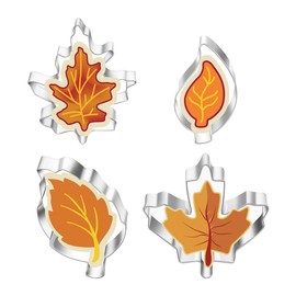 4 Pieces Stainless Steel Autumn Leaves Maple Leaf Cookie Molds Thanksgiving Holiday Fondant Cookie Cutters Sandwich Cheese Molds