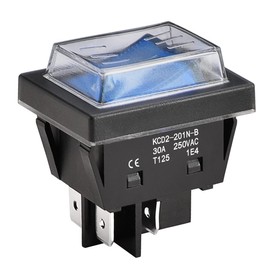 Heschen High Current Rocker Switch, 30A 250VAC, ON-OFF 2 Positions, DPST, 4 Terminals, Blue Light, T125, with Waterproof Cover (3, Blue), KCD2-201N-B