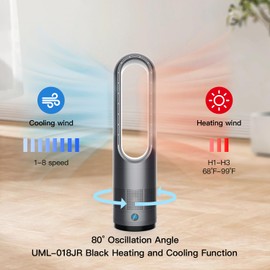 Bladeless Fan,22Inch Heating & Cooling Combo Tower Fan 80° Oscillating with Remote, 9H Timer, 8 Speeds, Portable Quiet for Indoor, Bedroom, Home Office Room