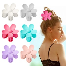 Pack of 6 Matte Flower Hair Clips, Flower Shape Non-Slip Hair Clips, Plastic, Women Girls Hair Clips, Non-Slip Hair Claw, Petal, Large Claw Clips for Women, Thick/Thin Hair, 6 Colours