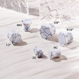 Longbeauty Stone Ear Gauges Plugs Opalite Amethyst Saddle Ear Tunnels Stretchers Expanders Piercing Earrings Size 2g-5/8, Stone, cubic-zirconia