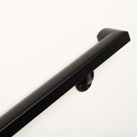 Complete Aluminum Handrail KIT - Wall Mount Brackets with Hardware, Indoor & Outdoor, Powder Coated, Comfortable Grip, Stronger ADA Design, Stylish Look (Black Textured, 3' Length)