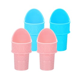PATIKIL 3.94" Ice Cream Cone Scoop, 4Pcs Plastic Holders Reusable Cup Spoon Mini Ice Cream Holder Snow Cone Rack for Birthday Party, Pink and Blue