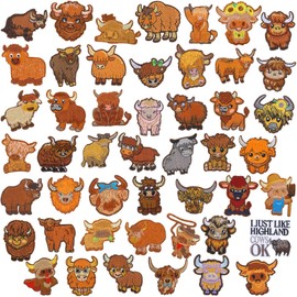 Tigeen 48 Pcs Highland Cow Iron on Patches Embroidered Applique Cute Repair Decorative Sew on Patch for Backpack Clothes Pants Jacket Hats Jeans DIY Accessory Crafts