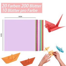 LUNAANA Double-Sided Origami Paper, 200 Sheets 15 x 15 cm Square Paper, 70 g/m², 20 Colours, Coloured Origami Paper, for DIY Origami Paper Crafts and Design