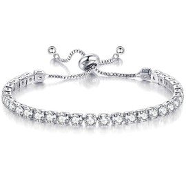 BAOKELAN Tennis Bracelet for Women Birthstone Bracelet with Cubic Zirconia Slider Bracelets Birthstone Jewelry April Birthstone