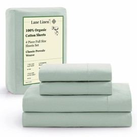 LANE LINEN 100% Organic Cotton Full Sheets Set, Soft & Comfy Percale Weave Fully Elasticized Reinforced Seams Sustainably Produced Oeko Tex Certified Deep Pocket Cotton Full Size Sheet - Cool Blue