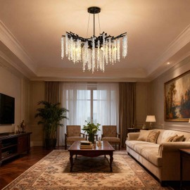 LUMLLSAJI Crystal Chandelier D23.7 Modern Chandeliers for Dining Room K9 Tree Branches Chandeliers 6-Light Luxury Pendant Lighting for Living Room, Bedroom, Foyer, Kitchen Island