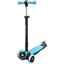 ChromeWheels Scooters for Kids, Deluxe Kick Scooter Foldable 4 Adjustable Height 150lb Weight Limit 3 Wheel, Lean to Steer LED Light Up Wheels, Best Gifts for Girls Boys Age 3-12 Year Old, Blue