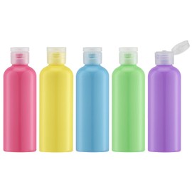 Toureal 100 ml Travel Bottle Set with Flip Cap (5 Pieces) Empty Dispenser Plastic Bottle Set, Filling Bottles for Cosmetics with Funnel (Multi-Colour)