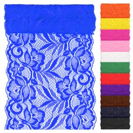 Swpeet 5 Yard by 6" Wide Royal Blue Lace Fabric Stretch Elastic, Trim Lace Ribbon, Elastic Sewing Trim Ribbon for Garment, Headbands, Wedding Bouquet Making DIY Crafts