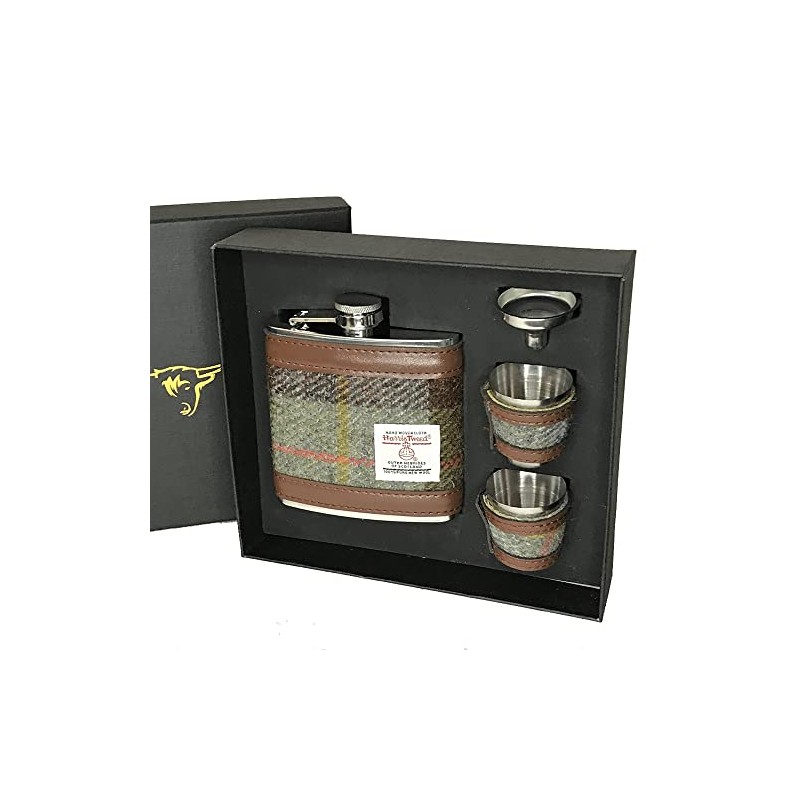 Glen Appin of Scotland Harris Tweed Hip Flask Gift Set