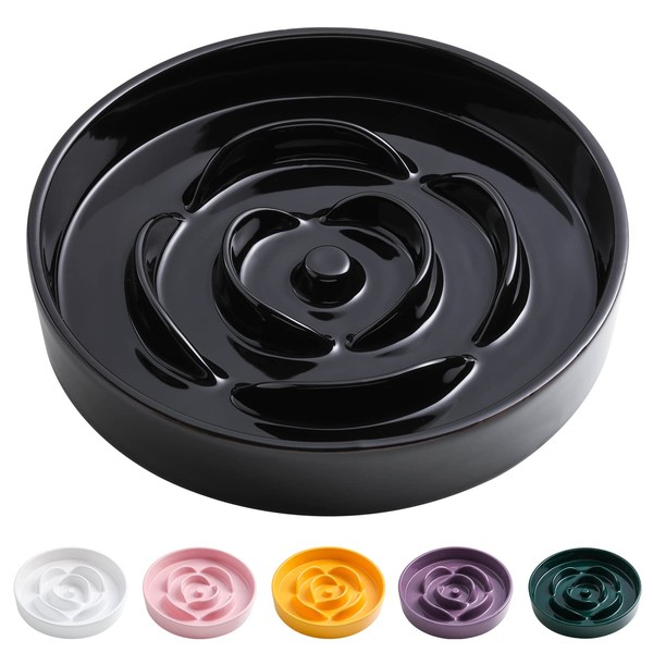 Addogyy 8.66 in Black Ceramic Dog Bowl Slow Feeder for