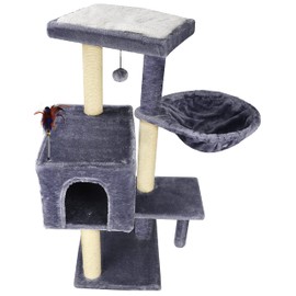 AIWIKIDE 002G Cat Tree has Scratching Toy with a Ball Activity Centre Cat Tower Furniture Jute-Covered Scratching Posts Grey …