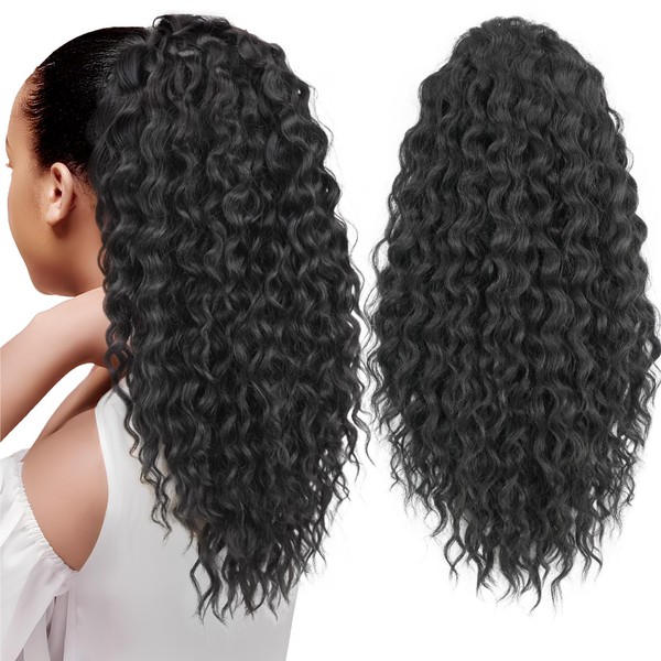 Somoreaty Curly Ponytail Extension for Black Women 20 Inch Wavy