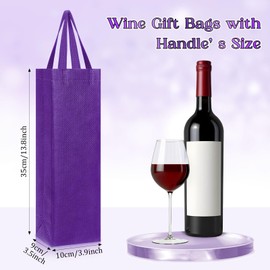 Windyun Wine Gift Bags with Handle Reusable Small 13.8x3.5x3.9 Inches Liquor Bottle Totes Bulk for Birthday Wedding Christmas Holiday Party(100 Pcs,Purple)