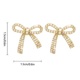 Gold Plated Rhinestone Bow Earrings Trendy Bow Stud Earrings for Women Crystal Bowknot Drop Dangle Earrings Jewelry Gifts