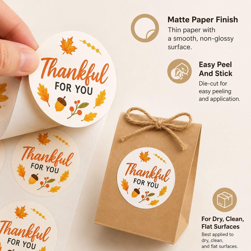 Thanksgiving Thank You Favor Stickers: 120 Fall Paper Stickers