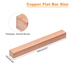 sourcing map Copper Flat Bar, 0.59 Inch Thickness x 0.59 Inch Width x 5.91 Inch Length Copper Rod Bearing Plate for Electric (15 mm x 15 mm x 150 mm)