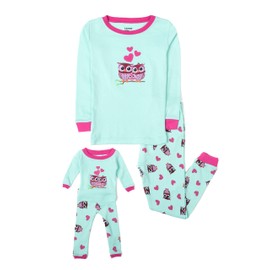 Leveret Kids & Toddler Pajamas Matching Doll & Girls Pajamas 100% Cotton Pjs Set (Owl, 8 Years)