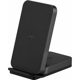 2-in-1 Wireless Charging Stand – 15W Qi Phone Charger & 5W Earbuds Pad with 20W USB-C Output, Black