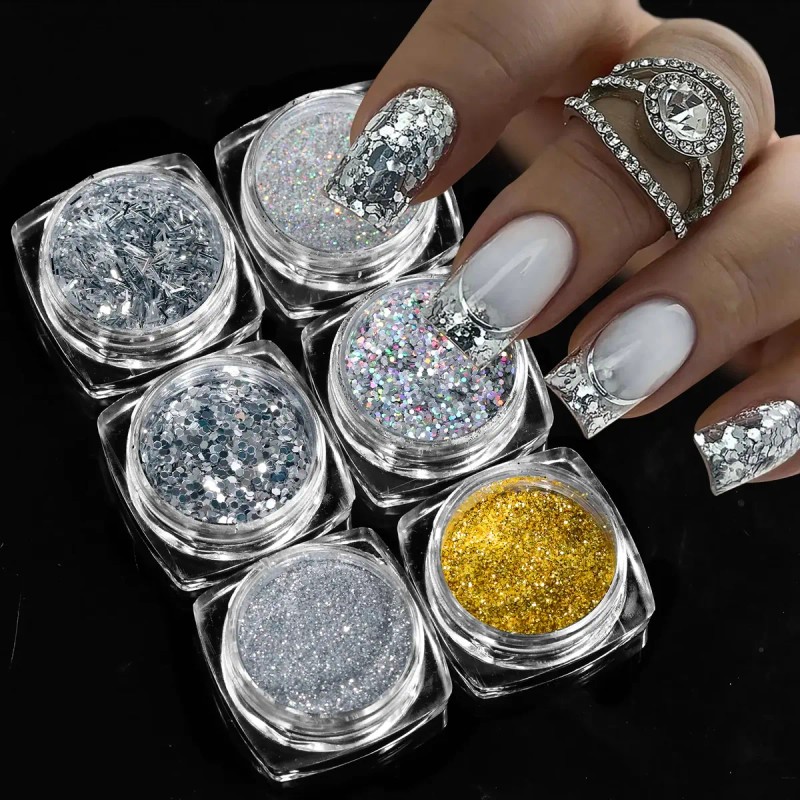 Efecto Glitter 6 Piezas Para Decorar Uñas