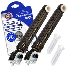 2 Pieces Shock Absorber for Washing Machine 100N Hole Spacing 165 mm - 290 mm Ø 13mm / 9 mm with the Original Code C00309597 for Merloni - MADE IN EU - MONTERAL