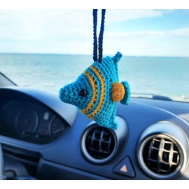 Handmade Crochet Fish, Car Rearview Mirror Charm Decor, Aesthetic Pendant Car Interior Ornament for WomanGifts.