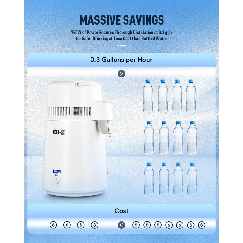 CO-Z 1.1 Gallon Water Distiller, 750W Countertop Home Office Countertop