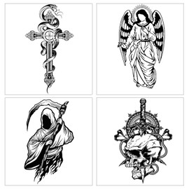 Somelese Temporary Tattoo Stickers for Adults and Teens, Pack of 4Pcs, Assorted Designs, Cool Realistic Design, Long-Lasting for 15 Days, Herbal Juice-Based, Eco-Friendly and Safe, Easy Application