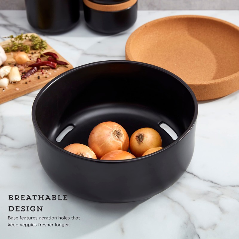Kamenstein Ceramic and Cork Large Breathable Produce Bowl with Lid