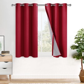 XWZO 100% Blackout Curtains 54 Inches Long with Tiebacks- Soundproof & Energy Efficiency Window Draperies Grommet Top with Black Liner for Bedroom/Living Room, Christmas Red, W42 x L54, Set of 2