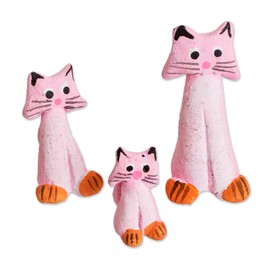 NOVICA Artisan Handcrafted Ceramic Figurines 3 Pink Kitty Cat Guatemala Sculpture Animal Themed Painted [Largest Piece 1.2in H x 0.5in W x 0.5in D Smallest Piece 0.7in H x 0.4in W x 0.4in D] ' Perky