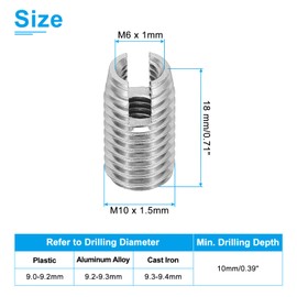 PATIKIL Selbstschneidende Gewindeeinsätze, 40 Stück M6 x M10 x 18mm 303 Edelstahl Gewindeadapter Reduzierer Schlitzschraube Reparatur Einsätze Muttern Hülse