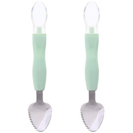 2pcs Food Scraper Spoon Silicone Feeding Spoons Double Head Fruit Puree Spoon Practical First Training Baby Scraper for Fruit Scraping Feeding ,Green