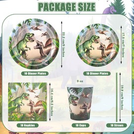 Aitsite Dinosaur Party Tableware Set, Dinosaur Party Plates Birthday for 10 Guests, Dinosaur Birthday Tableware, Jurassic Party Decoration Set, Children's Birthday Plates, Cups, Napkins Pack of 50