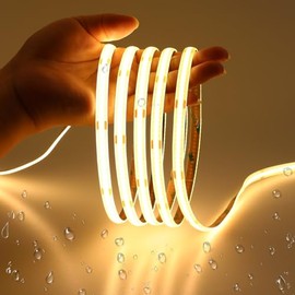 JOYLIT 12V COB LED Strip Lights 6M 3000K IP65 Waterproof CRI 90 Without Dot | Dimmable, 320LEDs/M, Warm White, 2PIN 8MM, 5CM Cuttable, Self-Adhesive T