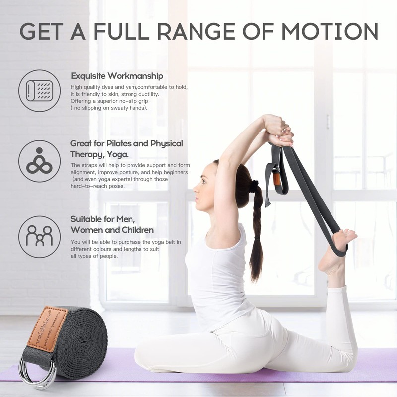 voidbiov D-Ring Buckle Yoga Strap, Durable Cotton Adjustable Belt, Perfect