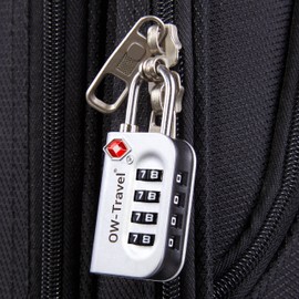 OW-Travel Luggage Locks TSA Approved (2 Pack Silver) 4 Digit Suitcase Padlocks. TSA Locks Approved Security Backpack Padlock Suitcase, Case Locks, Combination Lock Luggage Bag, Gym Locker Padlocks