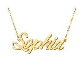 Aoloshow Sophia Name Charm Necklace for Womens 18k Gold Plated Stainless Steel Nameplate Jewelry for New Mom