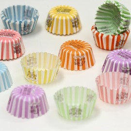 FBAT107-112set Glassine Cup, Round (Striped), 6 Colors, 40 Sheets Each, Assorted, 12 Holes, Paper, Oven Safe, Heat Resistant, Glassine Paper, Muffin Shape, Muffin Cup, Pastry
