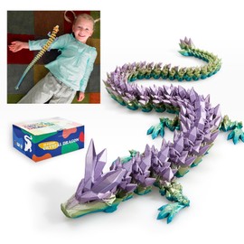 24 ”Large 3D Dragon,Flexible Articulated Dragon,Crystal Dragon Toy, 3D Printed Gift for Festival ，Home Decoration, Executive Desk Decorations (Yellow Green Purple)