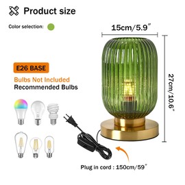DoungRos Mid Century Table lamp, Vintage Glass Desk Lamp Globe Modern Gold Nightstand Lamp Pumpkin Design Ribbed Glass Small Bedside Table Light for Bedside Bedroom Living Room Office